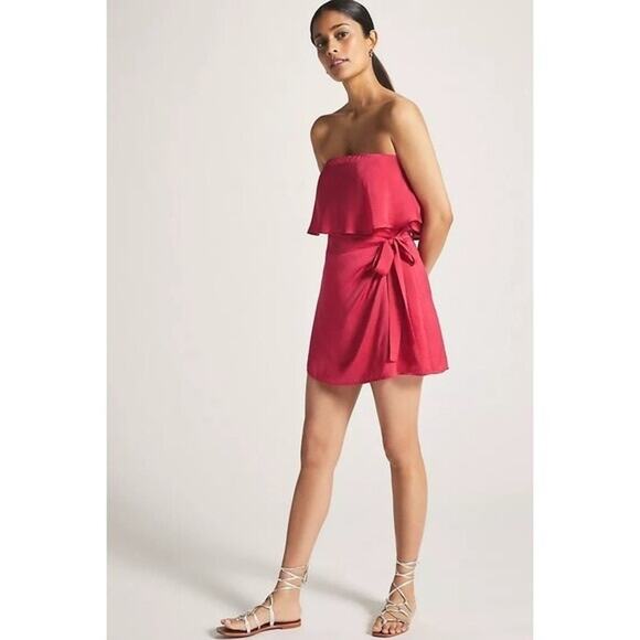 Anthropologie If by Sea satin pink wrap romper size xlarge - Picture 1 of 9